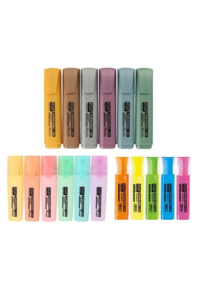 KRAF 6 Metallic + 6 Pastels + 5 Neon Highlighter Set - 17 Colors