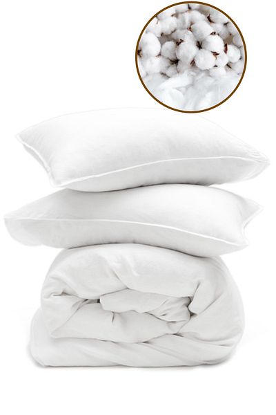 Elyaf Sepeti 100% Natural Double Cotton Quilt 2 Pieces Cotton Filled Pillow 195x215 Cm