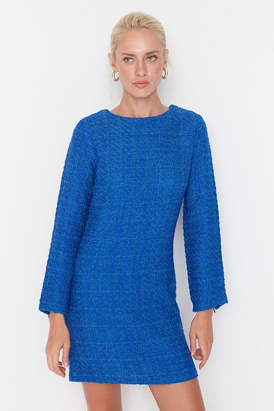 Trendyol Collection Rochie țesută din tweed albastru TWOAW23EL00796