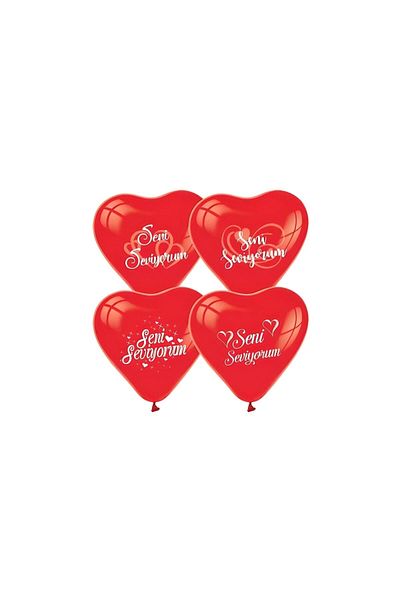 DÜVENCİ TİCARET 12" Red Heart Balloon with "I Love You" Print