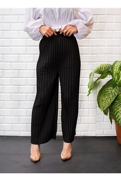 MB-MODA BİZİMLE Women's Black Pleated Loose Trousers