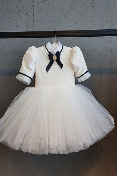 SCSTİL Girl's White Bow Velvet Dress