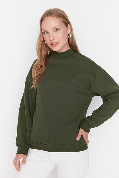 Trendyol Collection Hellkhakifarbenes, lockeres Strick-Sweatshirt mit Stehkragen