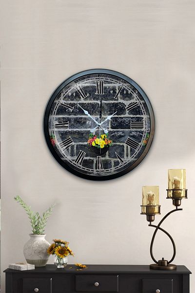 Kasva Concept 40 cm Black Metal Stone Structure Wall Clock