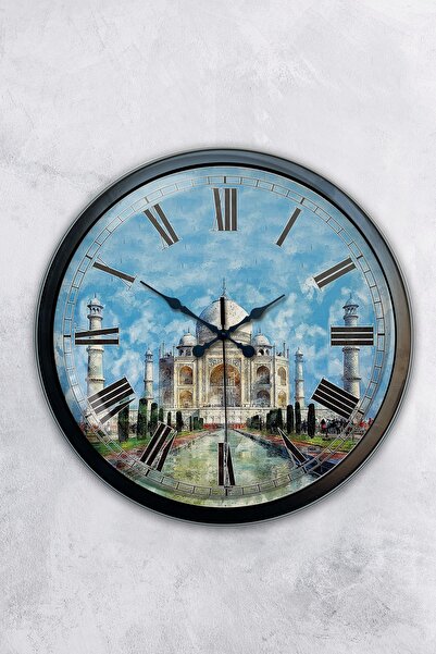 Platin Saat ساعة حائط تاج محل معدنية سوداء مقاس 40 سم
