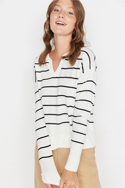 Trendyol Collection Ecru Striped Knitwear Sweater TWOAW22KZ0735