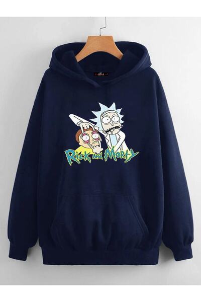Buğraterzimoda Rick And Morty Kapüşonlu Lacivert Sweatshirt
