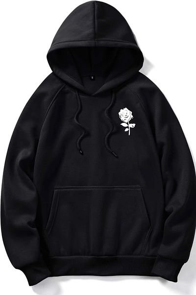 MODAGEN Unisex-Sweatshirt in Schwarz mit Rosendetails auf der linken Brust