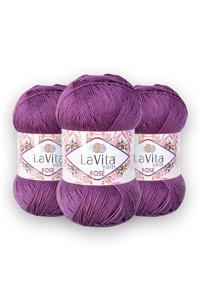 LaVita Yarn Pachet de 3 trandafiri - Amigurumi, pumn, etamină și frânghie pentru tricotat manual Taka Yarn (5128-violet deschis)