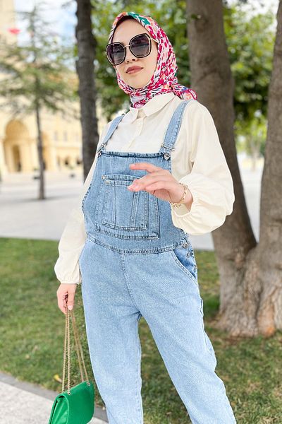 Tesettür Dünyası بذلة الدنيم مع اثنين من الجيوب الأمامية Tsd220811 الأزرق