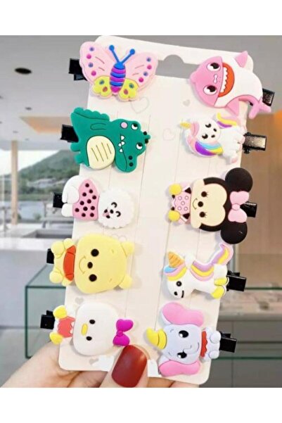 QUEEN AKSESUAR Σετ μίνι αγκράφες για κορίτσια με ροζ ζωάκια και πεταλούδες Mi...