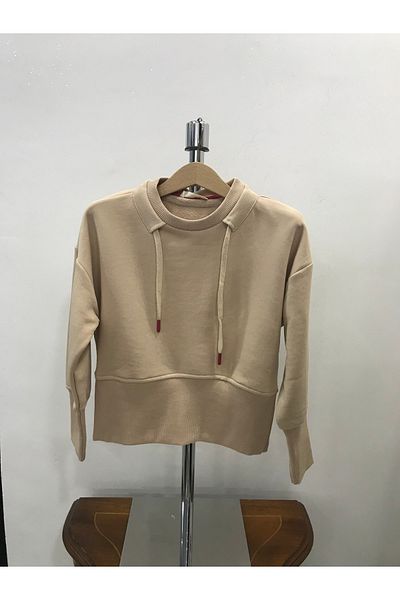 Çikoby Girl's Lapel Lace-Up Crop Sweatshirt