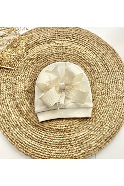 irembaby Bebek Süslü Şapka Krem Tüylü Fiyonklu