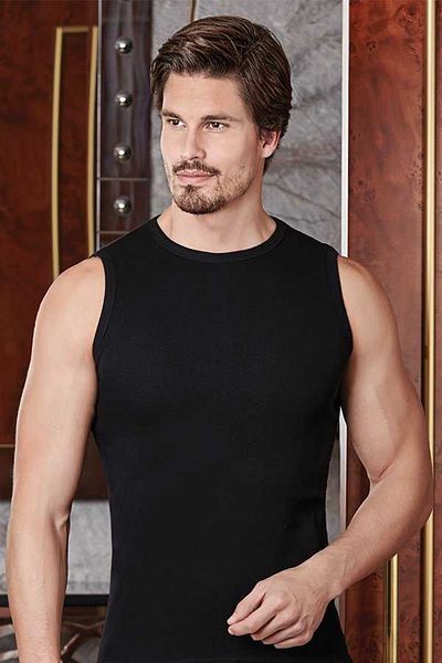 Berrak Men's Ribbed Black Sleeveless Badi