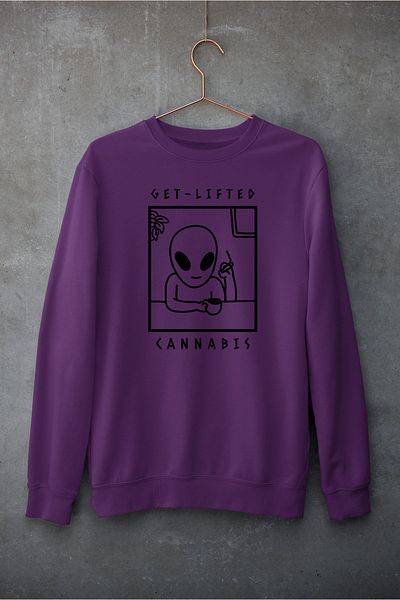 Raf Coll Μωβ Unisex Oversize Crew Neck Ψηφιακή στάμπα φούτερ με δύο νήματα εσωτερικά