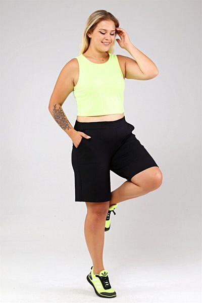 Seamoda Tricou crop confortabil pentru femei de mărime mare, cu gât rotund, sport-neon galben