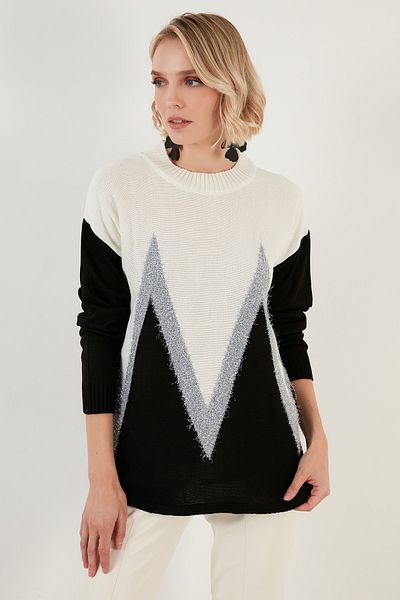 Lela Color Block O-Neck Long Sweater Female Sweater 6310001