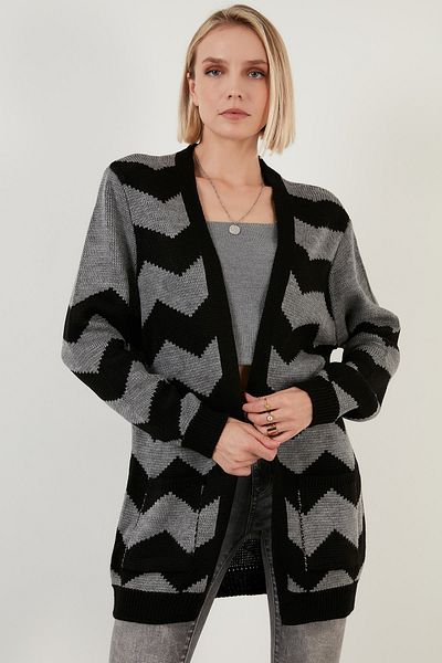 Lela Women's Color Block Pocket Long Cardigan 6310006