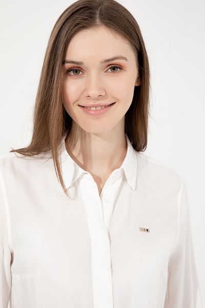 U.S. Polo Assn. Cămașă albă cu mânecă lungă - Model de bază pentru femei
