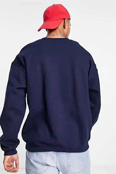 MODAGEN Férfi sötétkék, Kalifornia államban nyomtatott túlméretes pulóver