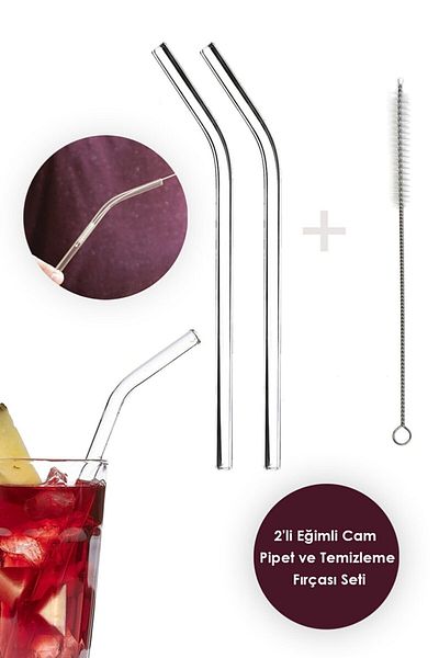 Bremen Home Curved Glass Straw Cleaning Brush 2 Pieces Thick Straw