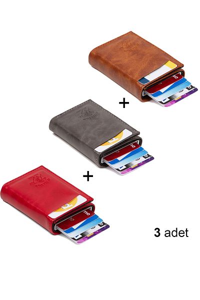 Newish Adelina Automatic Aluminum Mechanism Card Holder Wallet Set 3 Piece Products in One