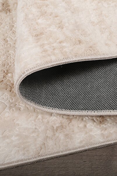 Bonny Home Nova Krem - Αντιολισθητικό χαλάκι που δεν συγκολλεί και πλένεται, με κρόσσια, χαλί διαδρόμου με φούντες