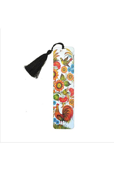 Sadrazam Rooster Pattern Printed, Tasseled Bookmark (gift Bookmark, bookmark-120)