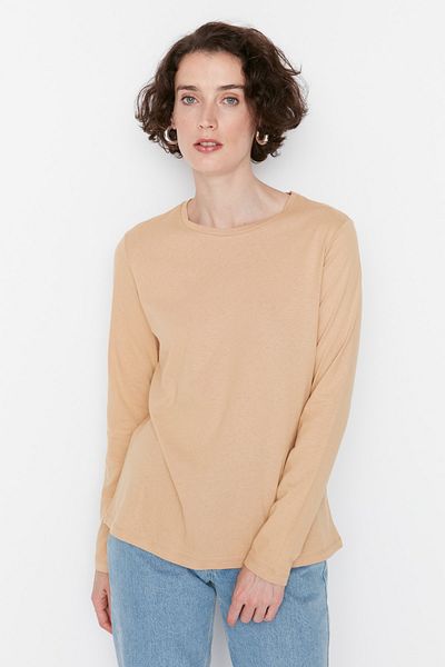 Trendyol Collection Balení 3 kusů Černá-Hnědá-Kamenná barva Crew Neck 100% bavlna Pletené tričko - TWOAW21TS0094