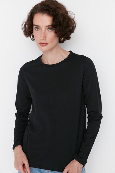 Trendyol Collection Balení 3 kusů Černá-Hnědá-Kamenná barva Crew Neck 100% bavlna Pletené tričko - TWOAW21TS0094