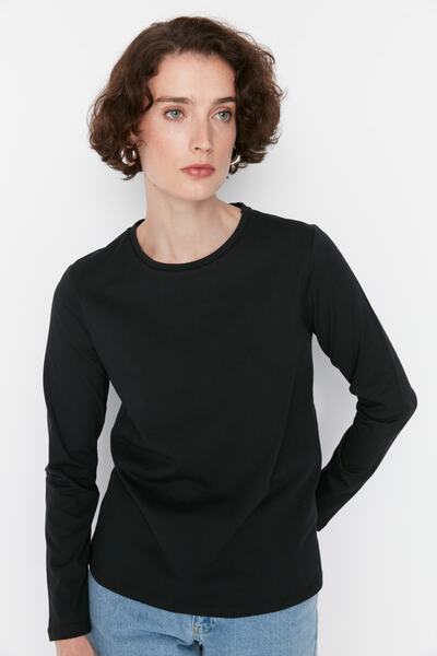 Trendyol Collection Fekete-teve-barna 3 csomagos Crew Neck Basic kötött póló