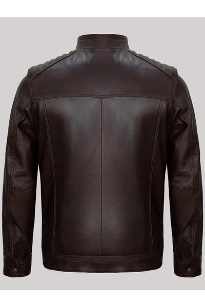 Derimont's Genuine Lambskin Brown Shoulder Straight Striped Zippered Men's Leather Coat