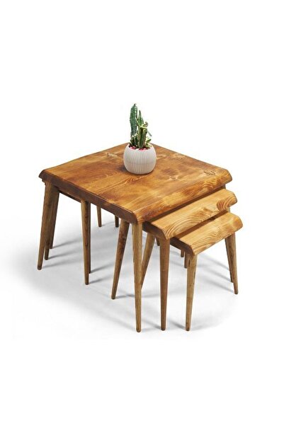 Mobenta Doğal Ağaç Masif Kütük 3’lü Orta Zigon Sehpa