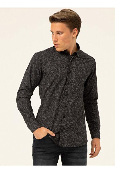 SÜVARİ Klasik Yaka Baskılı Siyah Erkek Gömlek Gm2025500378