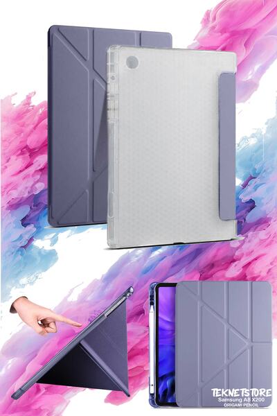 TEKNETSTORE Samsung Galaxy Tab A8 10.5 X200 Uyumlu Origami Kalem Bölmeli Arka...