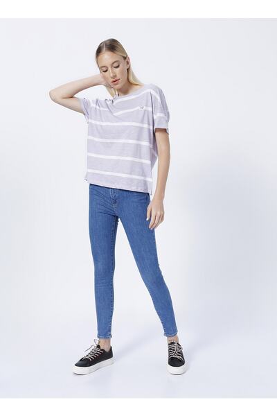 U.S. Polo Assn. Tricou pentru damă Godle cu dungi roz cu gât crew