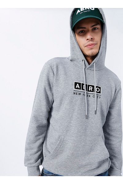 Aeropostale Bedrucktes Grau Melange Herren Sweatshirt mit Kapuzenkragen E-1276