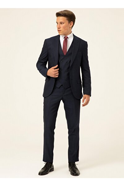 SÜVARİ Regular Waist Slim Fit Blue Men's Suit Tk1020000214