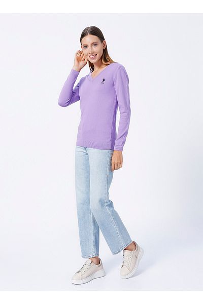 U.S. Polo Assn. سترة نسائية وردية اللون برقبة على شكل حرف V Gtd02-bsk22