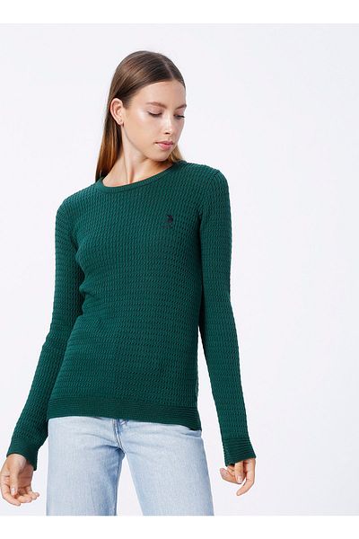 U.S. Polo Assn. Дамски пуловер с кръгло деколте, обикновен зелен Karla-bsk22