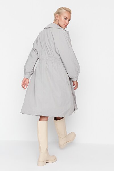 Trendyol Collection Сірий довгий оверсайз Trenckot TWOSS20TR0010 з ікрою та поясом на талії