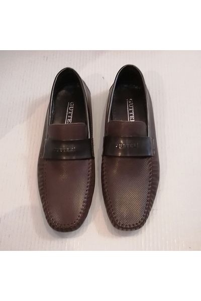 GUTTERI Unisex Genuine Leather Printed Dark Brown Hand Stitched Soft Rubber Sole Banded Loafer