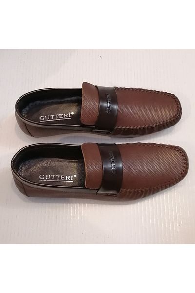 GUTTERI Unisex Genuine Leather Printed Light Brown Hand Stitched Soft Rubber Sole Banded Loafer