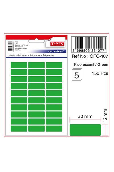 Tanex Green Phosphorescent Office Sticker - 12X30 Mm, Bag (10 Pack)Ofc-107