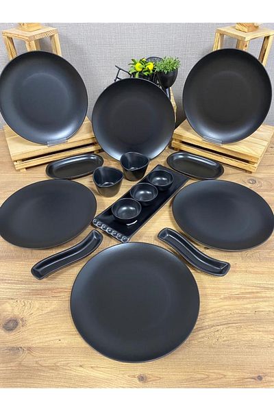 Keramika Set Breakfast Matte Black 16 Pieces for 6 People