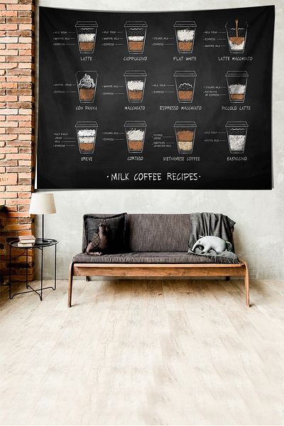 on the clouds Meniu cafea Model meniu cafea Tapiserie de perete din țesătură texturată din catifea rezistentă la pete Tapiserie