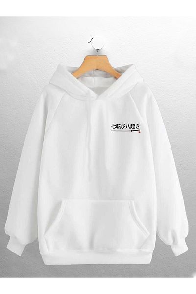 Joza Outdoors Hanorac alb oversize unisex, femei, bărbați, cu design imprimat cu sabie
