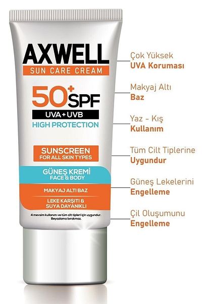 AXWELL SPF 50+ Set of 2 - Anti-Blemish Moisturizing High Protection Sun Cream 50 Ml