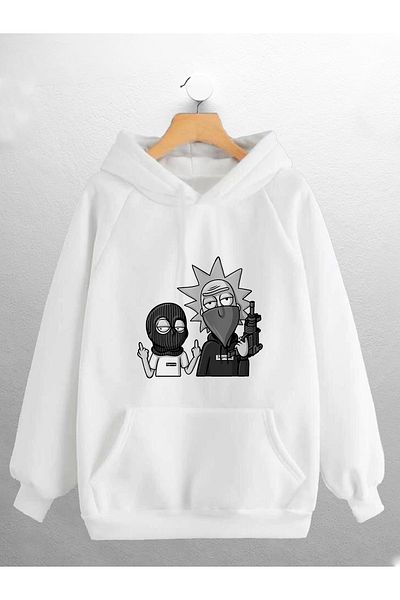 Joza Outdoors Unisex Women Men Rick Gangsta Printed Design White Oversize Sweatshirt
