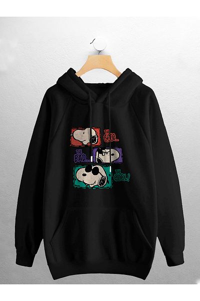 Joza Outdoors Unisex Women Men Snoopy Printed Design Black Oversize Sweatshirt